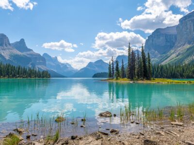 Spirit,Island,Summer,Reflection,,Jasper,,Canada.