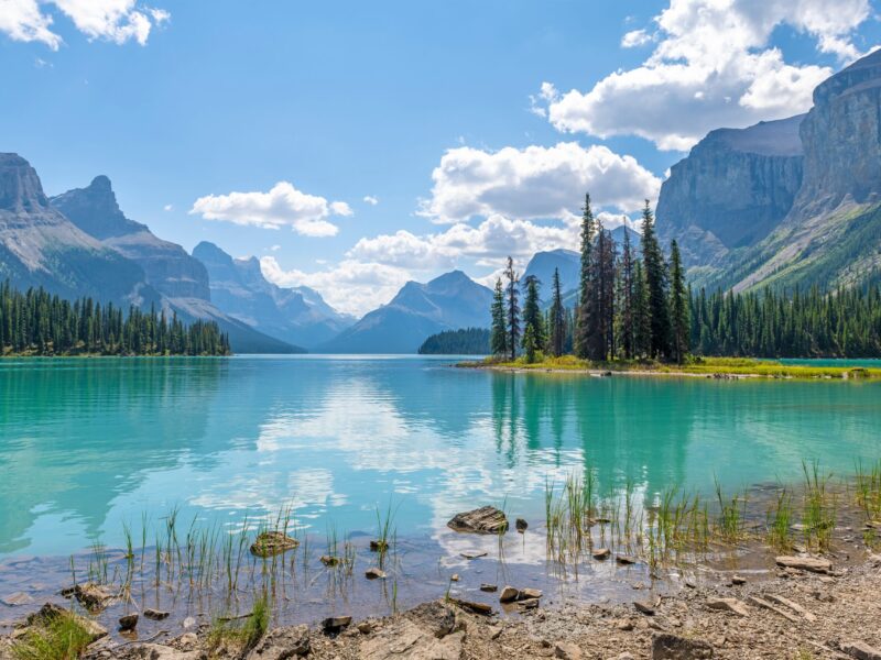 Spirit,Island,Summer,Reflection,,Jasper,,Canada.