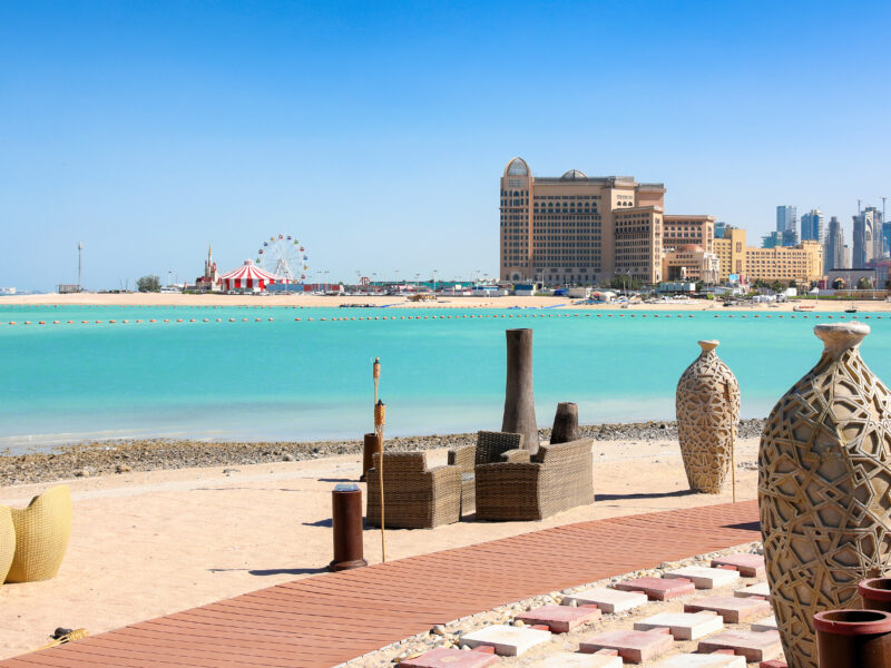 View,From,Katara,Beach,In,Doha,,Qatar,,Towards,The,West