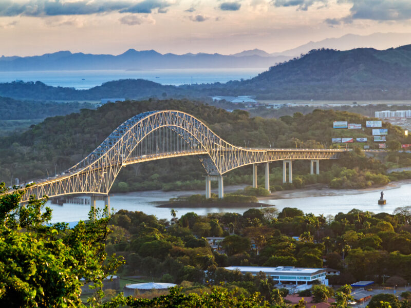Panoramic,Aerial,View,Of,The,Bridge,Of,The,Americas,Over