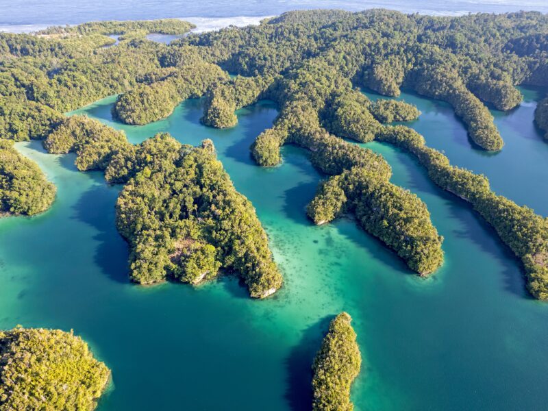 Aerial,View,Of,Gam,Island,Calcium,Carbonate,Coastal,Structures,,Raja