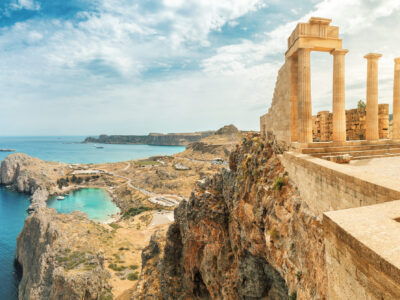 Famous,Tourist,Attraction,-,Acropolis,Of,Lindos.,Ancient,Architecture,Of