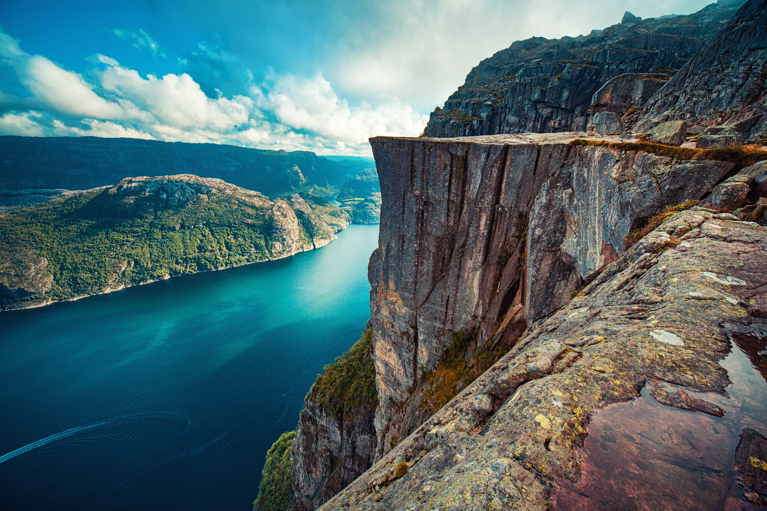 Lysefjord,And,Preikestolen,Cliff,Summer,View,In,Norway,With,No